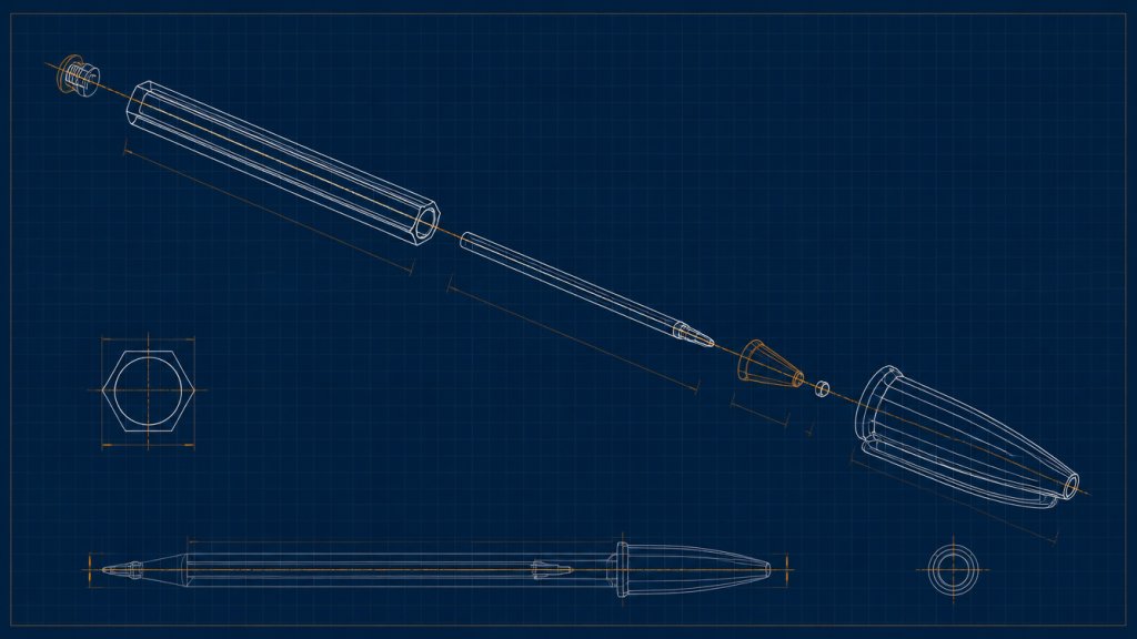 Plano de patente del bolígrafo BIC Cristal, ilustración de Evoluzziona