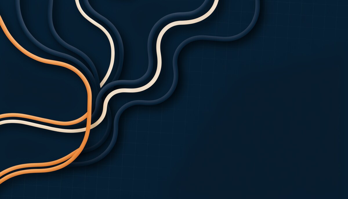 Tres rutas de tuberías abstractas que convergen, la naranja más limpia, sobre navy