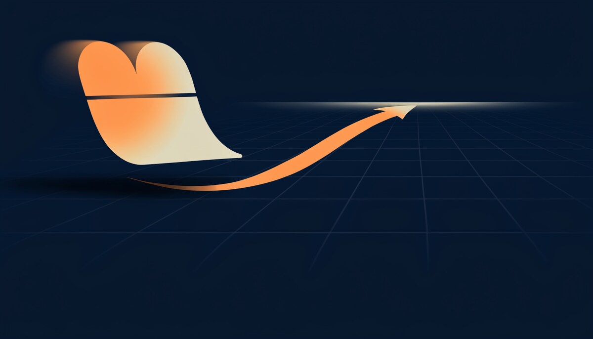Calendario abstracto que pasa el testigo con flecha naranja a un horizonte navy
